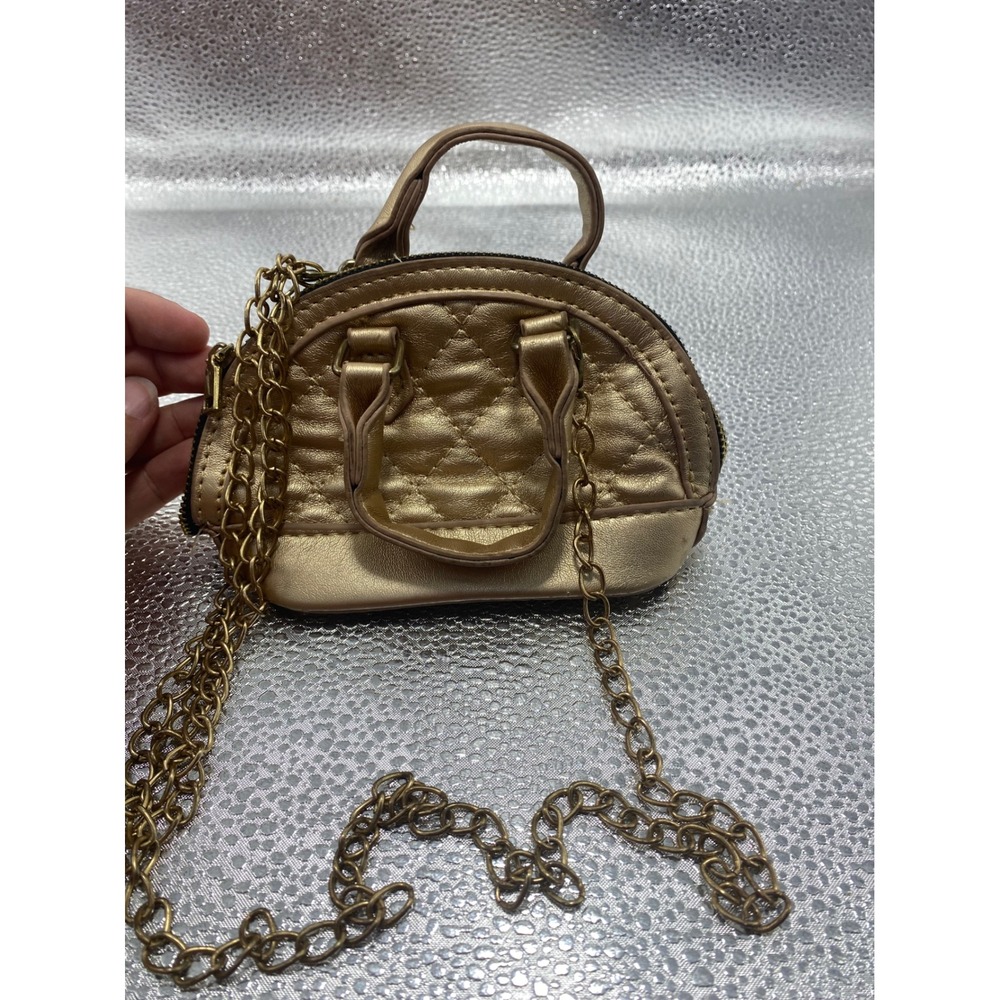 Mini‎ Metallic Gold Quilted Dome Crossbody Bag Tiny Coin Purse Chain Strap